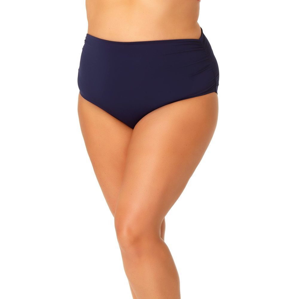 Anne Cole Plus Size High-Waist Shirred Bottoms Navy 20W